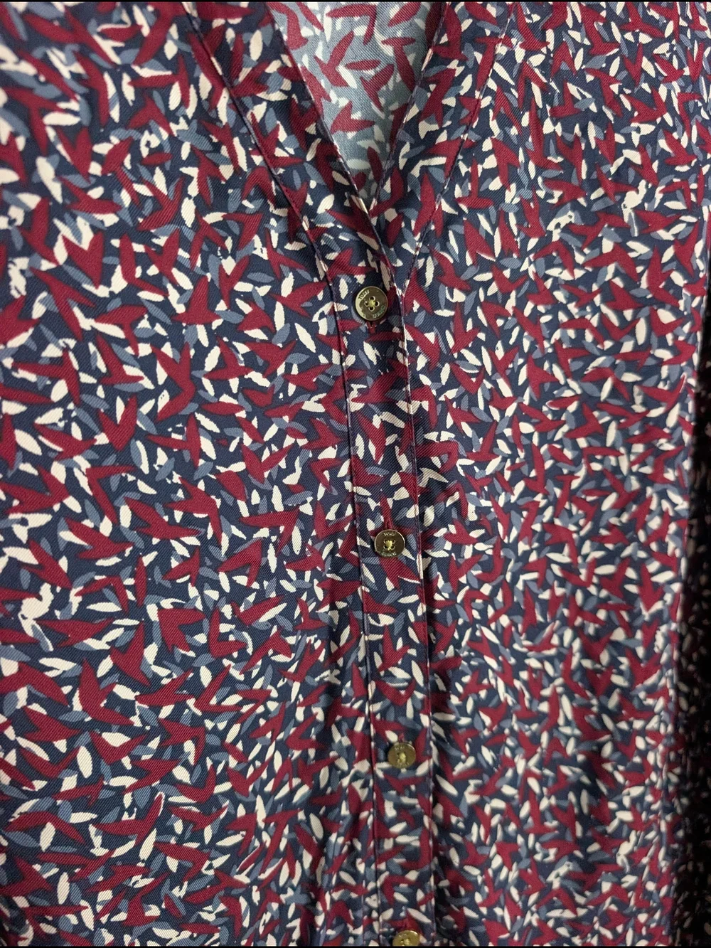 Tory Burch Burgundy Agate Confetti Printed Button Front Silk Blouse | Size M